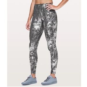 Lululemon High Rise Wunder Under Silver Gray Metallic Leggings Size 0